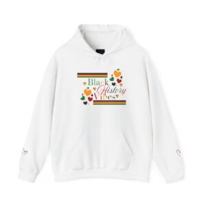Black History Month Hoodie — 'Black History Lives' Heart & Pan-African Stripe Design
